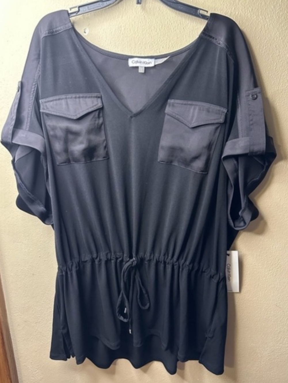 Calvin Klein Women's Drawstring Waist V-Neck Blouse